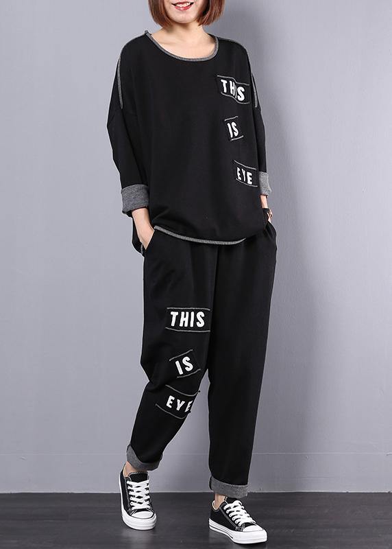 2019 autumn cotton black  alphabet women casual two pieces - SooLinen