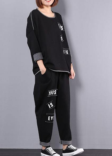 2019 autumn cotton black  alphabet women casual two pieces - SooLinen