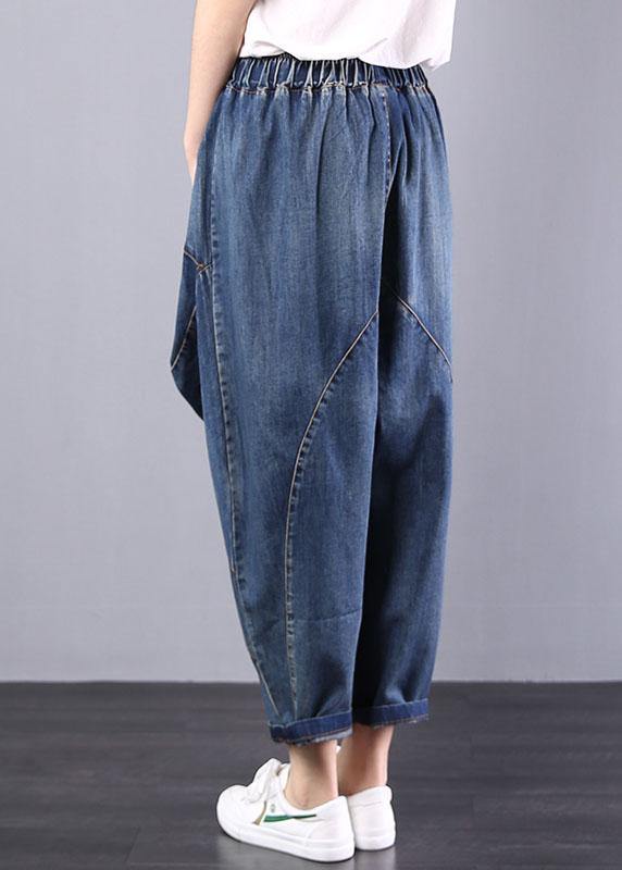 2019 autumn old casual pants big pockets denim blue harem pants - SooLinen