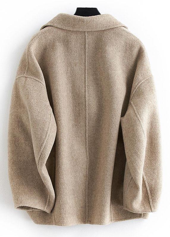 2019 oversized medium length coat Button Down nude Notched wool overcoat - SooLinen