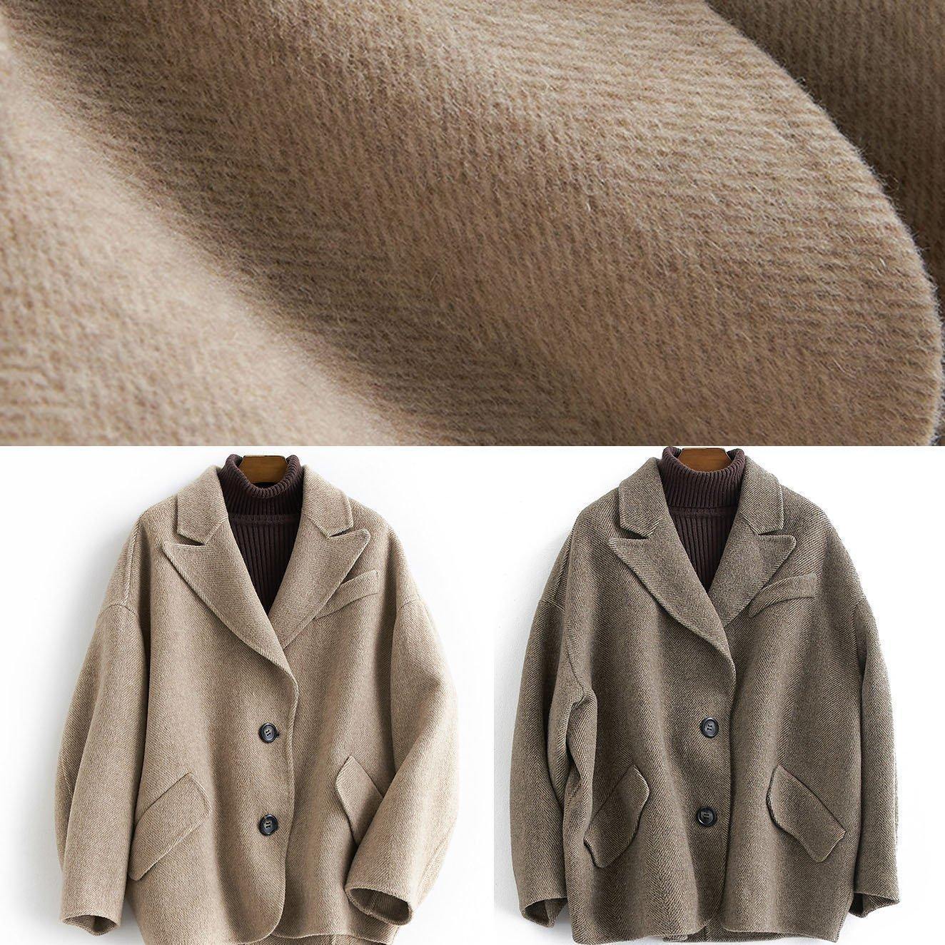 2019 oversized medium length coat Button Down nude Notched wool overcoat - SooLinen