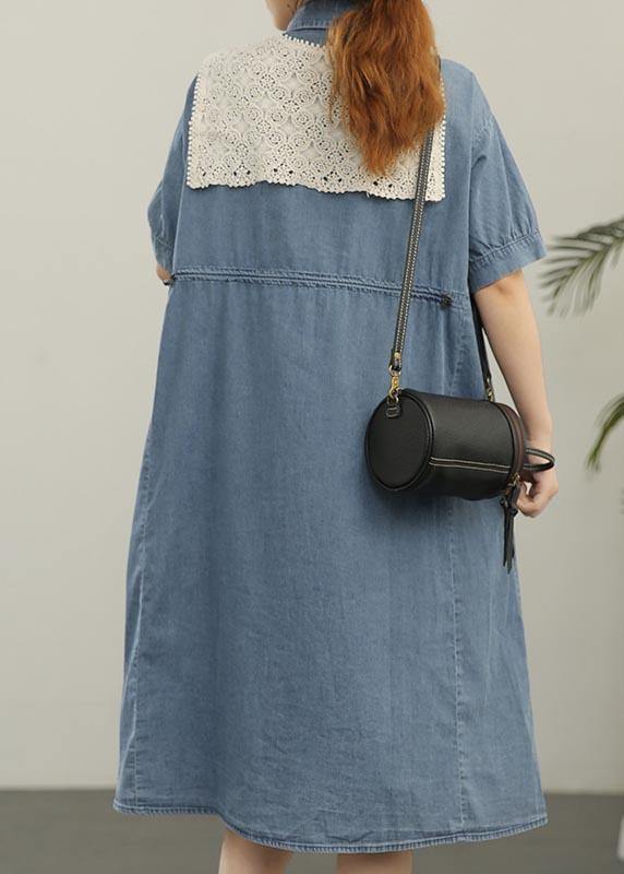 2021 Wash Casual Lace Shawl Two Piece Denim Dress - SooLinen