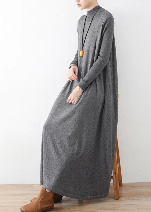 2021 Robes maxi tricot gris hiver