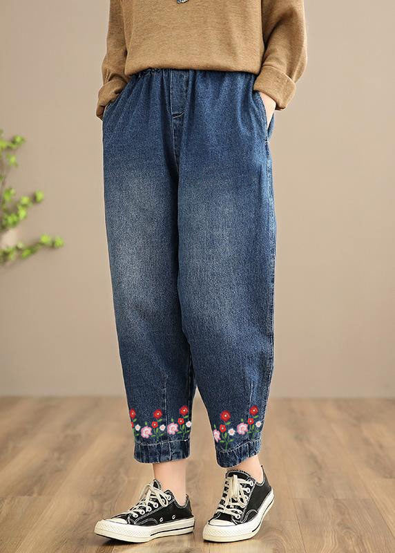 Pantalon décontracté de printemps à la main surdimensionné denim Blue-Rose Photographie pantalon de taille élastique