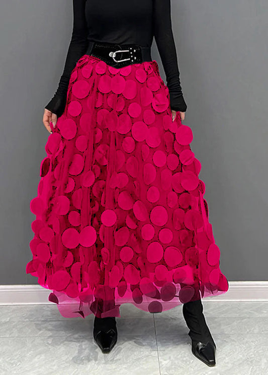 Elegant Rose Dot Patchwork Tulle Skirt Fall