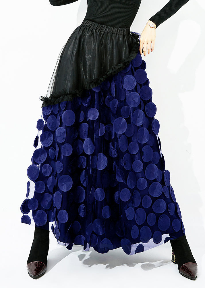 Design d'origine noir bleu dot élastique patchwork patchwork en tulle jupe en tulle