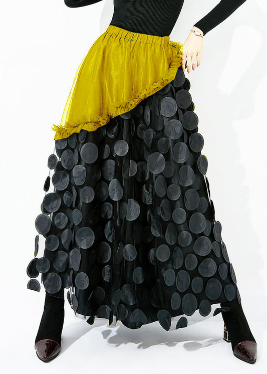 Design d'origine jaune-noir dot élastique patchwork patchwork en tulle jupe en tulle