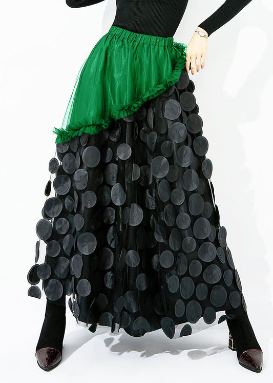 Design d'origine vert-noir dot élastique patchwork patchwork en tulle jupe en tulle