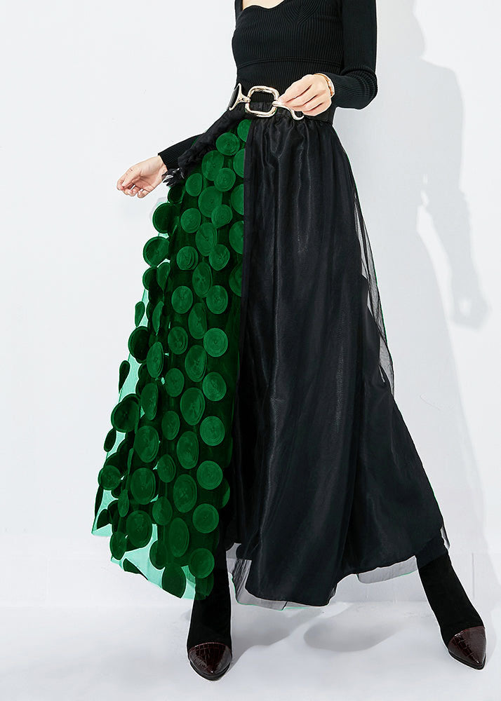 Chic vert-noir Dot Ruffled Patchwork Dot tulle A LINE JOURTS SUMBRE