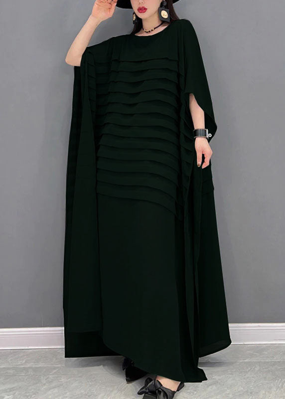 Bohemian Green O-Leck Striped Mariffon Murkle Robe Batwing Sleeve