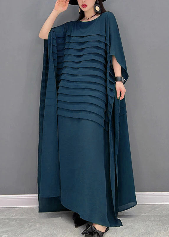 Bohemian Green O-Leck Striped Mariffon Murkle Robe Batwing Sleeve