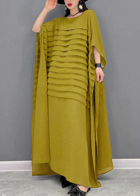 Bohemian Green O-Leck Striped Mariffon Murkle Robe Batwing Sleeve