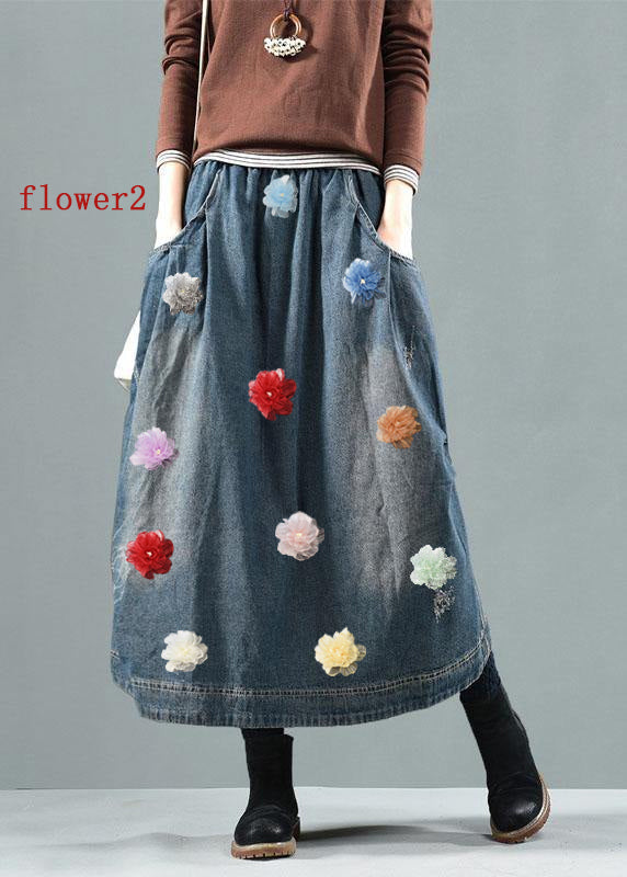 Blue Pockets Retro Retro Patchwork Summer Jirts Denim