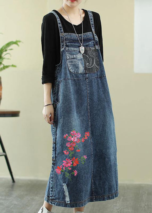 Robe tunique de fleur bleu-rouge vif en denim Robe maxi