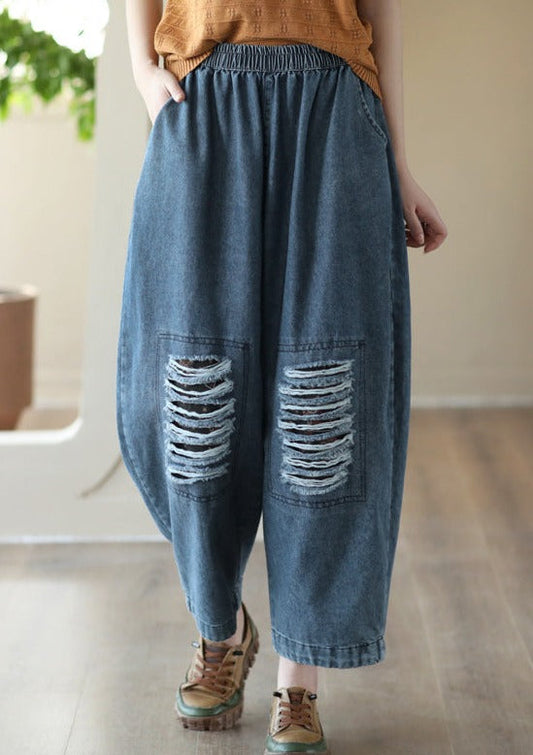 Pantalon de harem en denim élasticité creux lâche