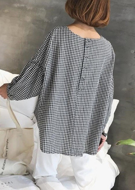 French Plaid Cotton Women Fine Sewing Asymmetric Plus Size Clothing Blouse