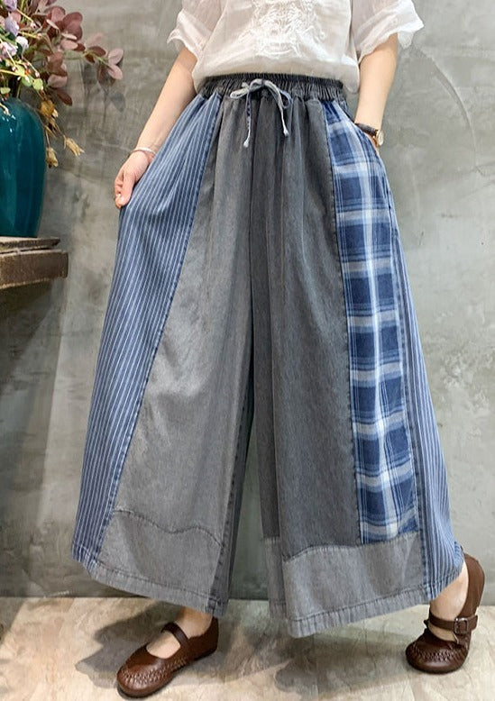 Élasticité décontractée Elasticité Plaid Pantalon denim à partage divisé