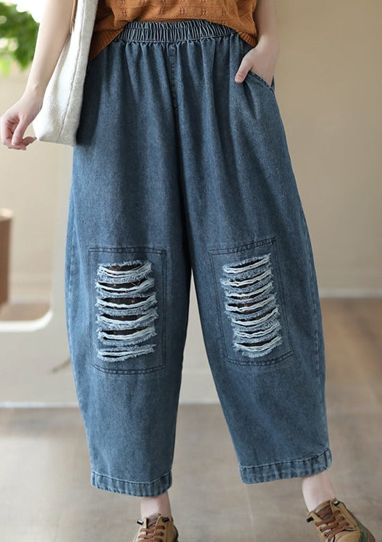 Pantalon de harem en denim élasticité creux lâche