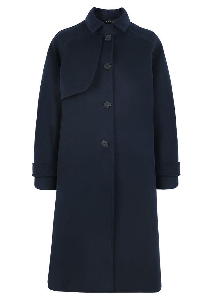 Fashion Loose Fitting Trench Coat Spring Navy Tie Waist Wool Coat