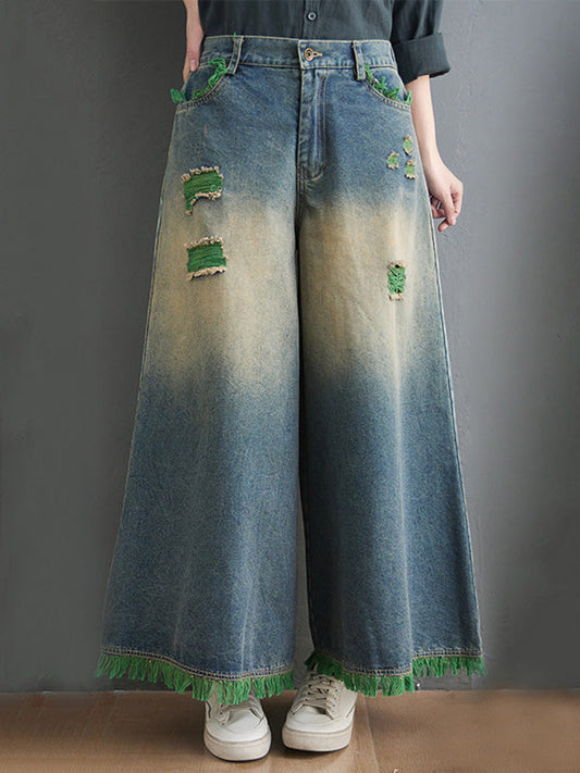 Colonne divisée d'origine pantalon en denim de jambe large