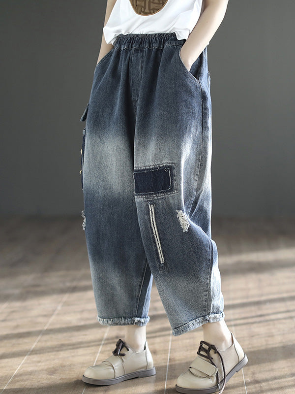 Élasticité creux vintage Nizh pantalon en denim