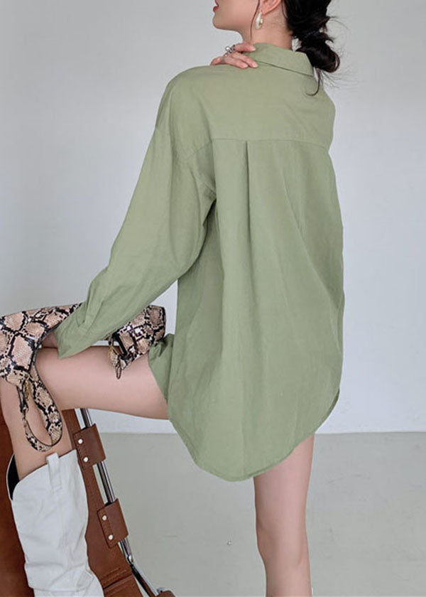 Army Army Green Patchwork Patchwork Cotton Shirt Tops Spring