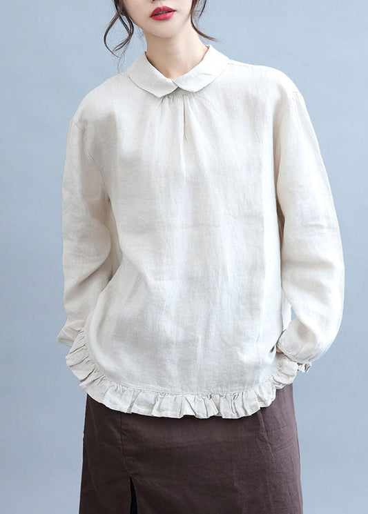 Art beige Peter Pan Collar Ruffles Linn Shirt Top Fall