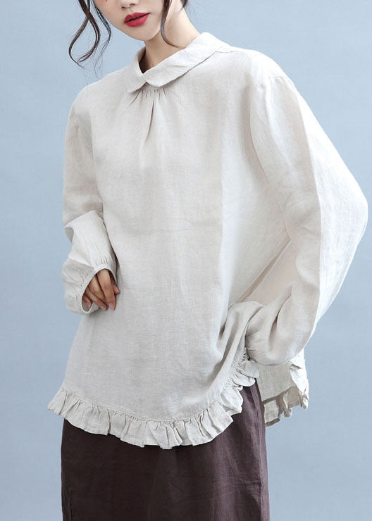 Art beige Peter Pan Collar Ruffles Linn Shirt Top Fall