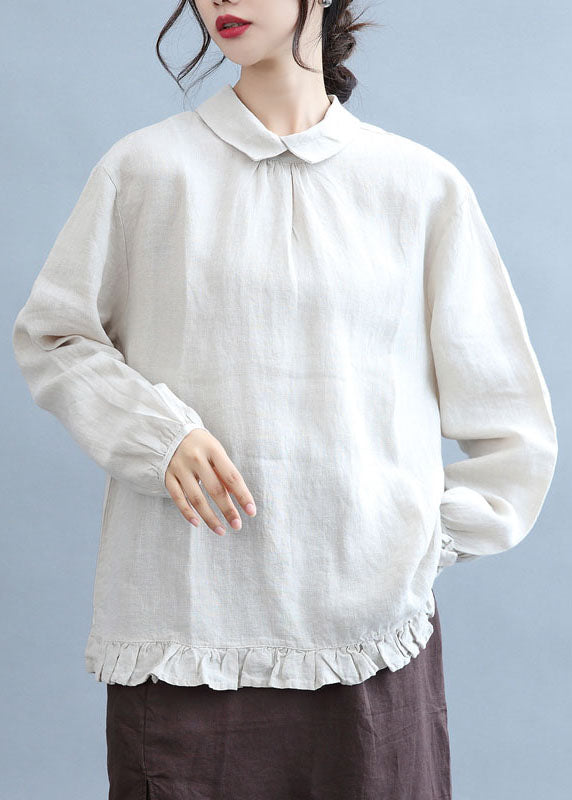 Art beige Peter Pan Collar Ruffles Linn Shirt Top Fall