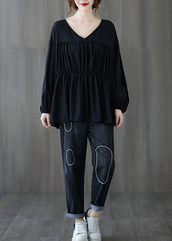 Art Black Loose Lantern Shelts Casual Fall Shirts