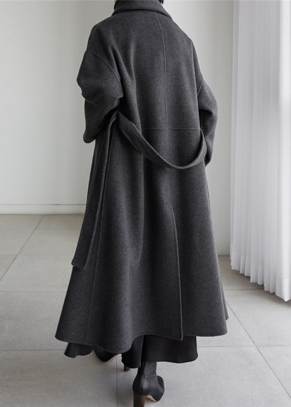 Art Black Notched Pockets Coats en laine à manches longues