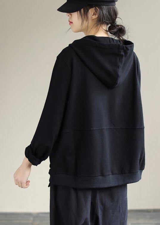 Art Black Top Silhouette Hooded Cinched Baggy Spring Top - SooLinen