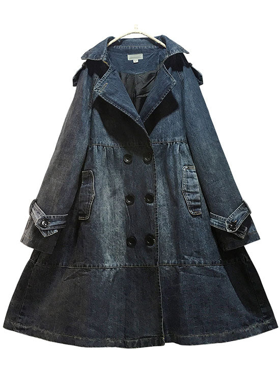 Art Blue Peter Pan Collar Pockets Button Fall Fall Denim Trench Coats Coat