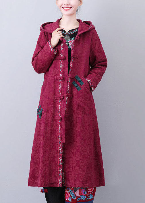 Art Brick Red Hotted Broideried Jacquard Long Coat Fall