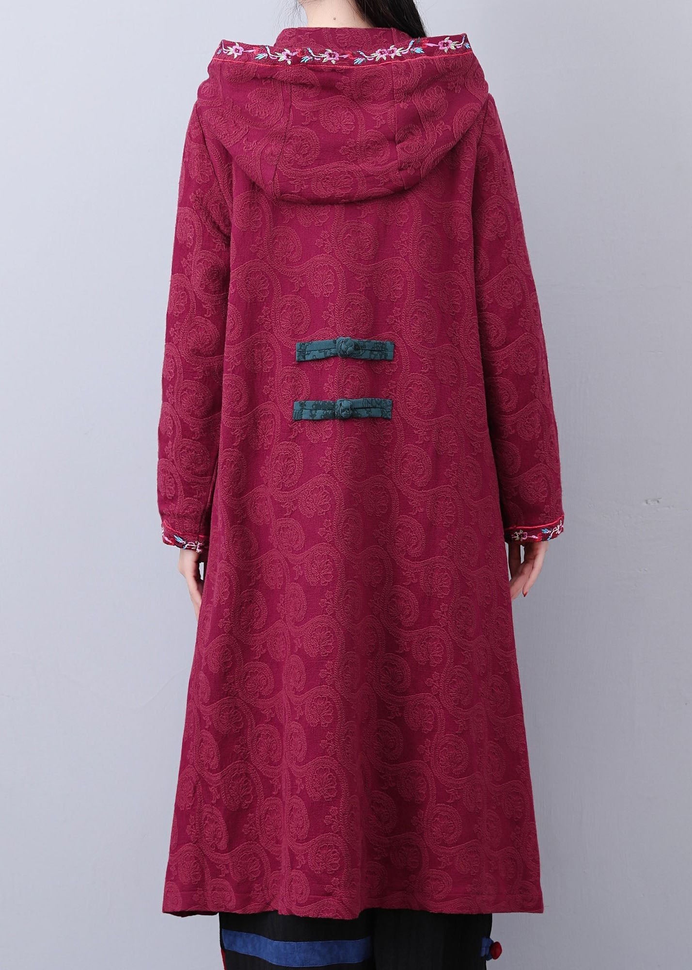 Art Brick Red Hotted Broideried Jacquard Long Coat Fall