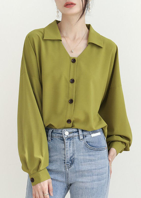 Art Green Peter Pan Collar Wrinkled Patchwork Chiffon Shirt Spring