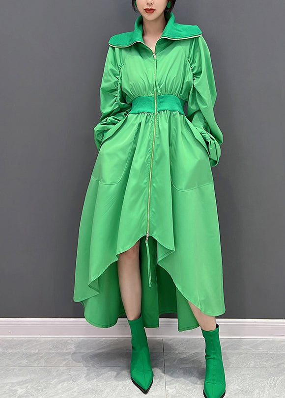 Art Green Coldurtleneck Robes maxi à tuniques zippées automne