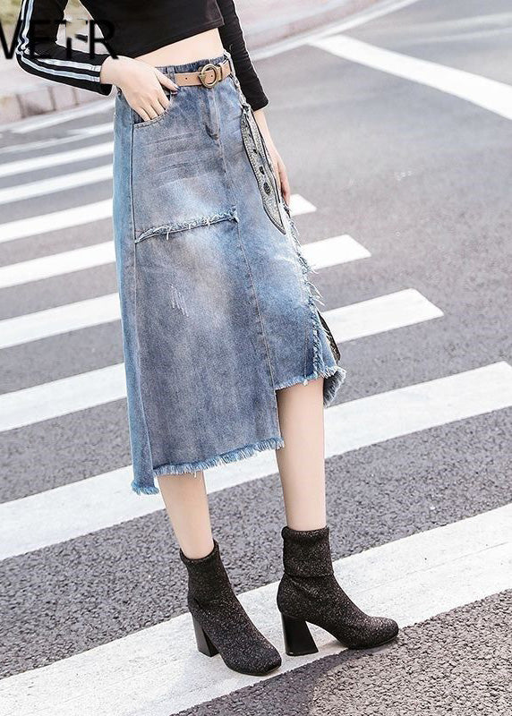 Art Light Blue Blue Asymétrique patchwork High Waist Denim Jupe Summer