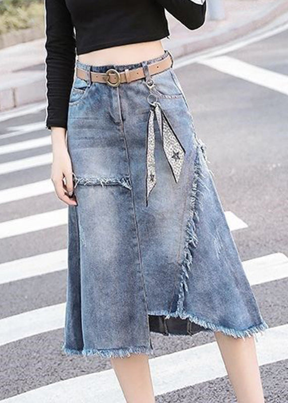 Art Light Blue Blue Asymétrique patchwork High Waist Denim Jupe Summer