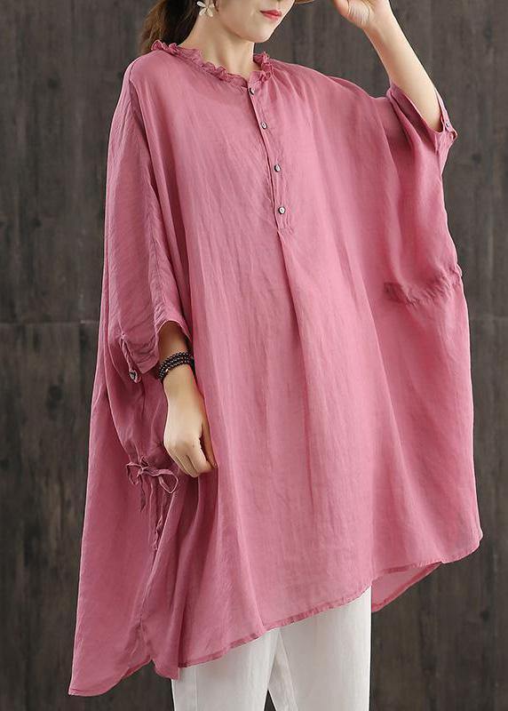 Art O Neck Cinched Pink Blouses Top - SooLinen