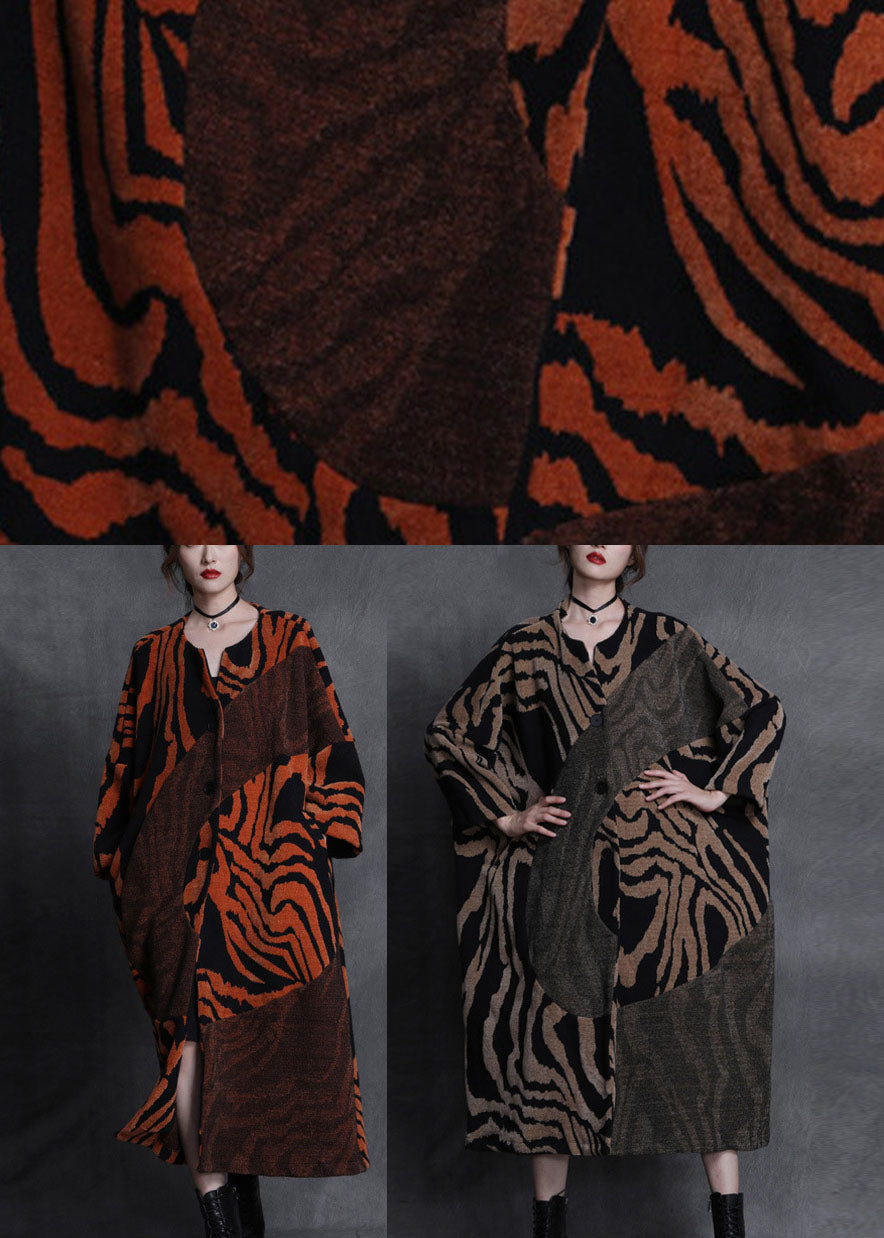 Art Orange Patchwork Button Fashion Fall Fall Woolen Coats