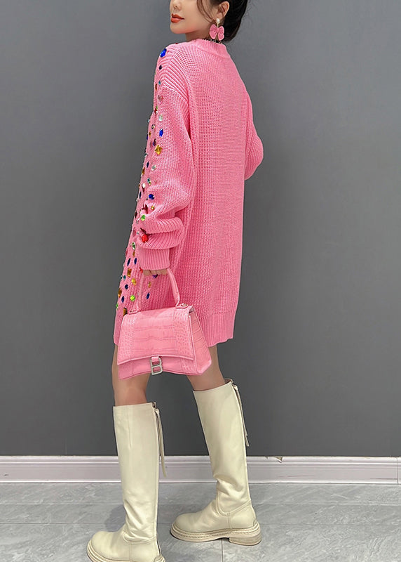 Art Pink O-Neck Bright Diamond Tinsit Mid Robe Hiver