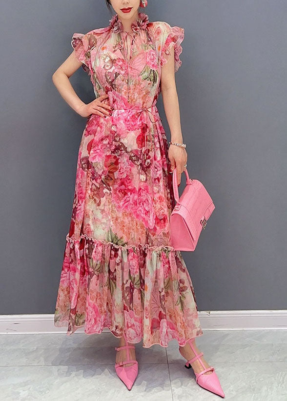 Art Pink Ruffled Primp Patchwork Mariffon Two Piece Set Robes Summer