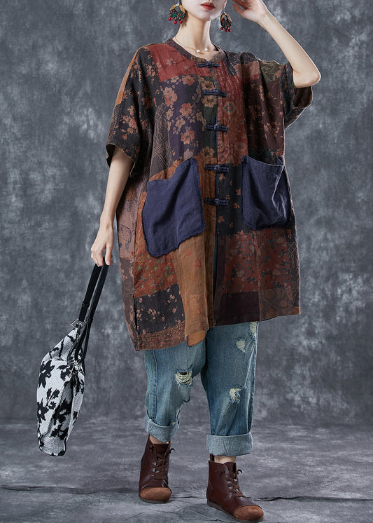 Art Print Chinese Button Patchwork Pockets Linn Coat Outwear Summer