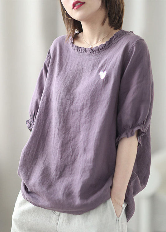 Art Purple Loose Asymétrical Design Fall Fall Half Mancheve Top