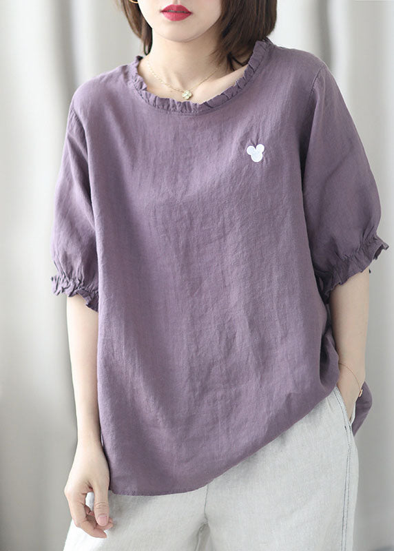 Art Purple Loose Asymétrical Design Fall Fall Half Mancheve Top