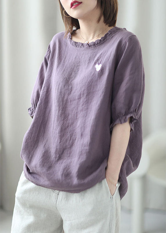 Art Purple Loose Asymétrical Design Fall Fall Half Mancheve Top