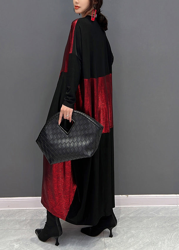 Art Red Patchwork noir V Couce Imprimé robe maxi automne