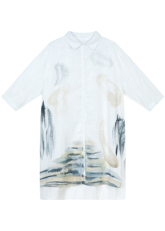 Art White Side Open Imprimer Shirts Half Mancheve