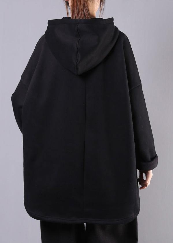 Art black cotton Blouse hooded pockets Dresses top - SooLinen